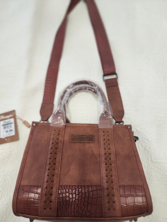 Wrangler Handbags - Wrangler Brown Faux-Leather Braided Satchel with Croc-Embossed Trim